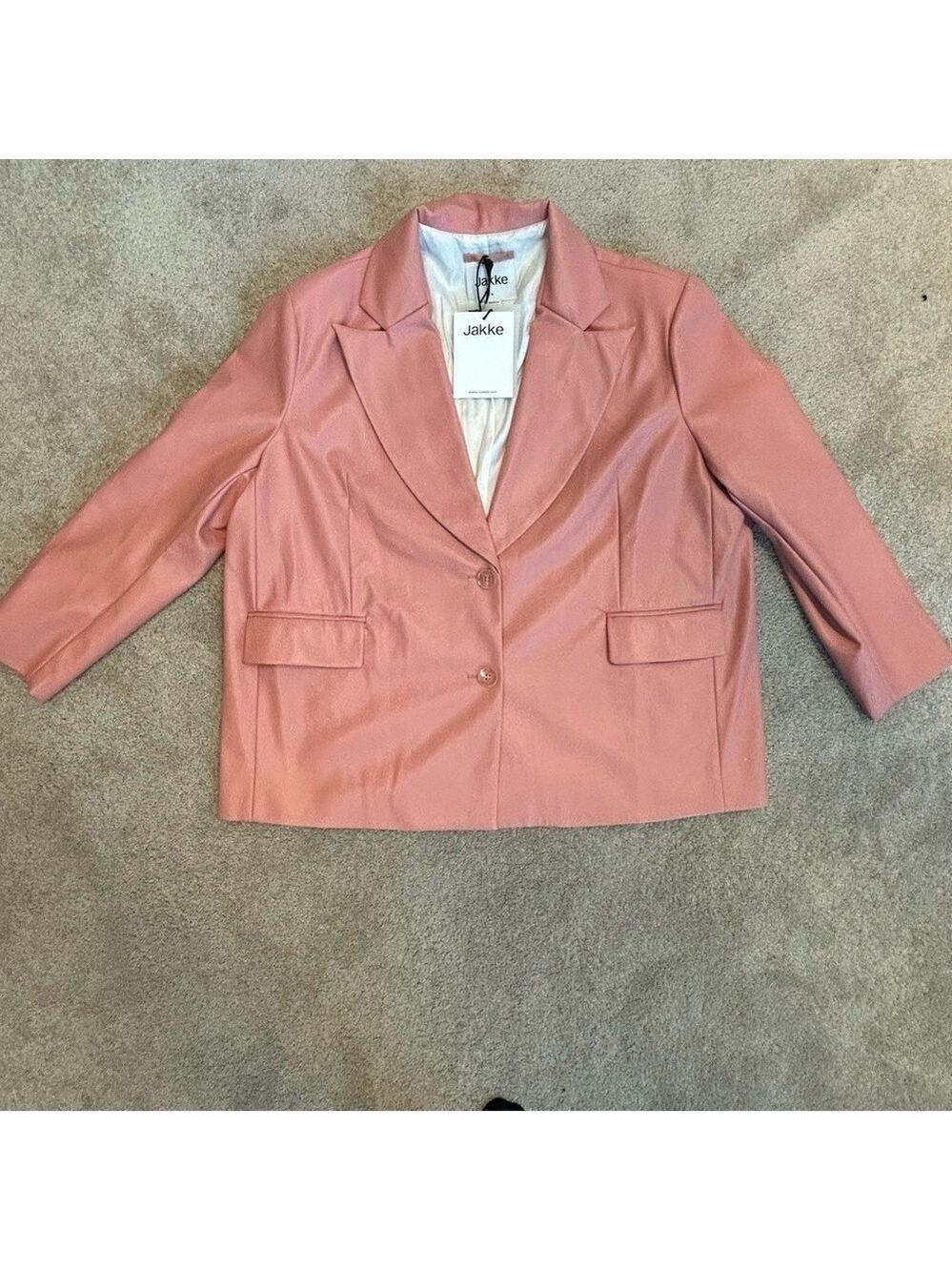 Jakke Frankie Faux Leather Oversized Blazer Peach Pink Sz S NWT pleather vegan
